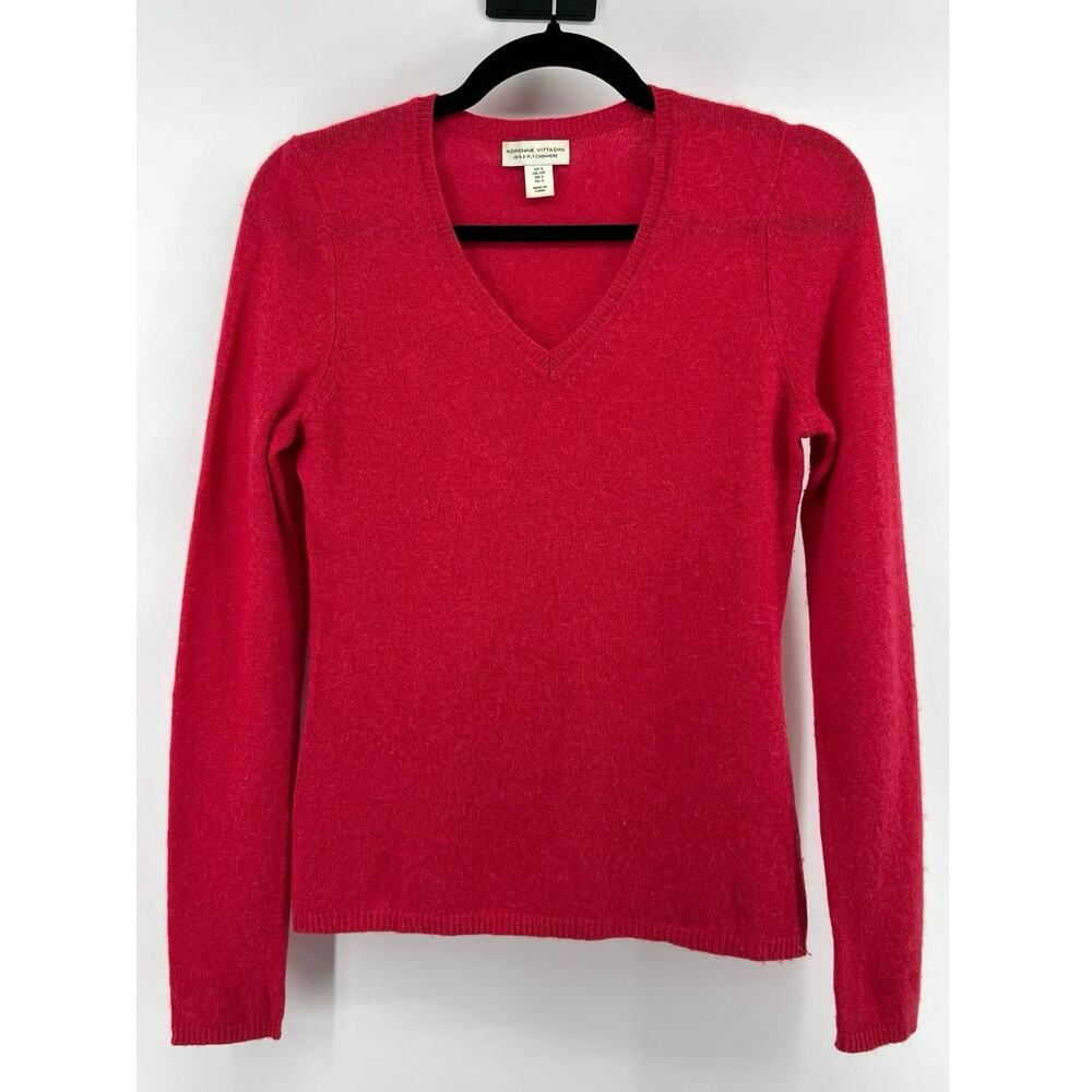 Adrienne Vittadini | Red 2-Ply Cashmere V-Neck Sweater Luxury Women's Small
